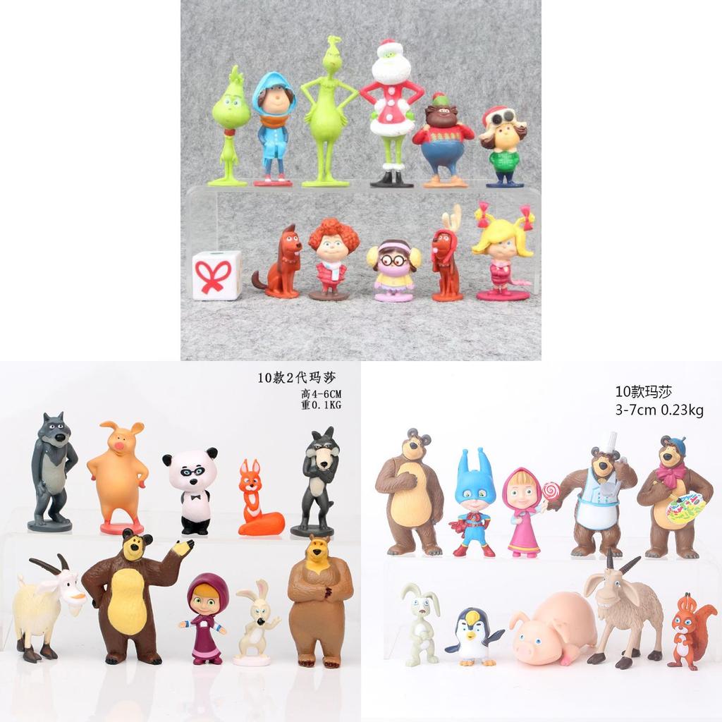 Grinch Masha And The Bear Cartoon Pvc Model Toy Set For Cake Decoration And Display