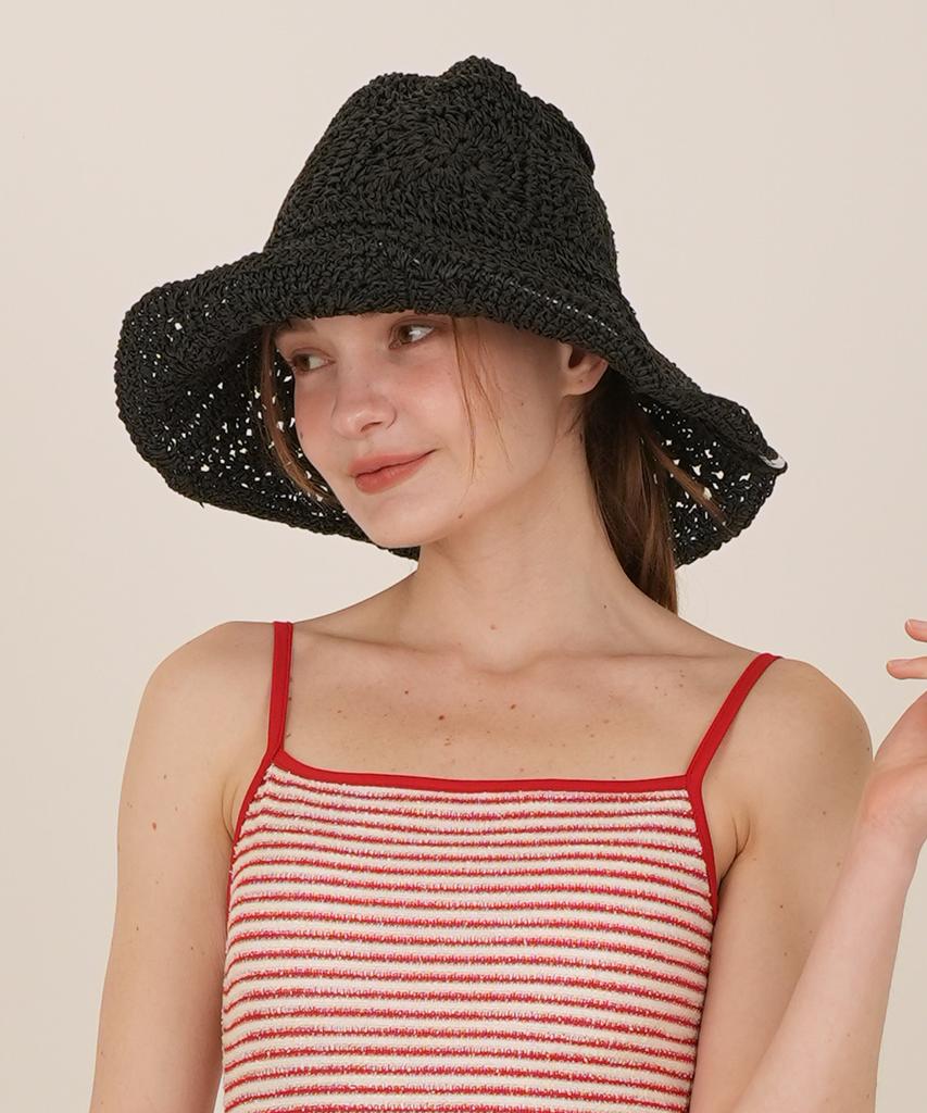 THE-ABON Beach Pio Lace Knit Bucket Hat Brown