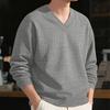 Men Vertical Cable Jacquard Textured V Neck Sweatshirt Ribbed Cuffs Long Sleeve Loose Fit Solid Color Spring Fall Daily Smart Casual Pullover Top