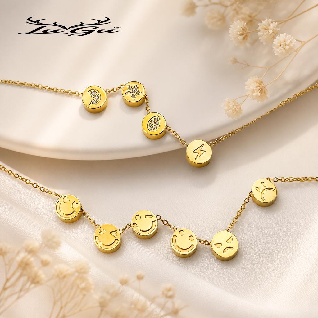 Gold Plated Stainless Steel Pendant - Personality Expression Pattern, European & American Style, DIY Jewelry Accessory
