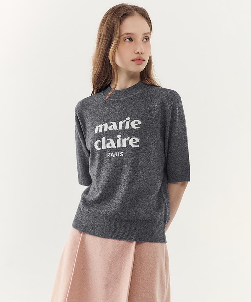 MARIE CLAIRE Essential Logo Cashmere Wool Short Sleeve Knit (Magdkn14Mmg)
