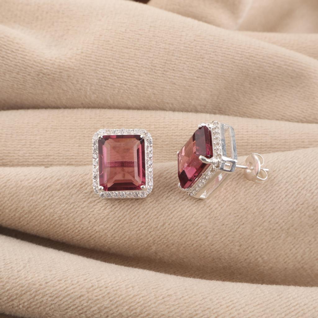 Rhodolite Gemstone 925 Sterling Silver Statement Studs Earring 0.57" For Wife CZE-6-15