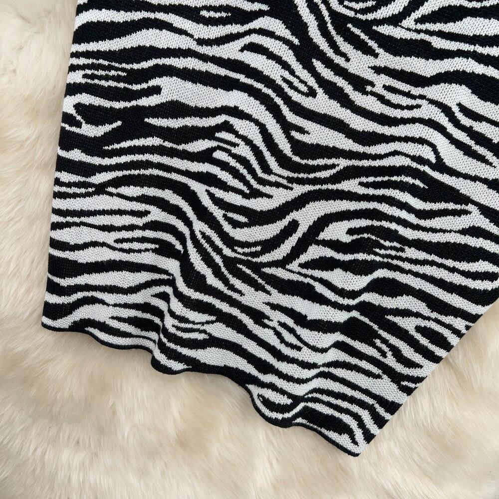 Koreaanse Zomer Zebra Print Gebreide Rok Vrouwen Hoge Taille Slanke A-Lijn Rok Veelzijdige Hip Wrap Rok Korte Rok