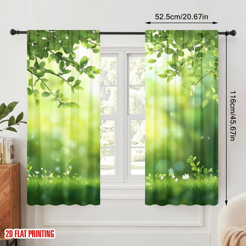 2pcs,2D Plane Printing Curtain Popular Leafy Meadow Bliss Versatile 100% Polyester (without Rod) Decorations Inside Ldeal for
