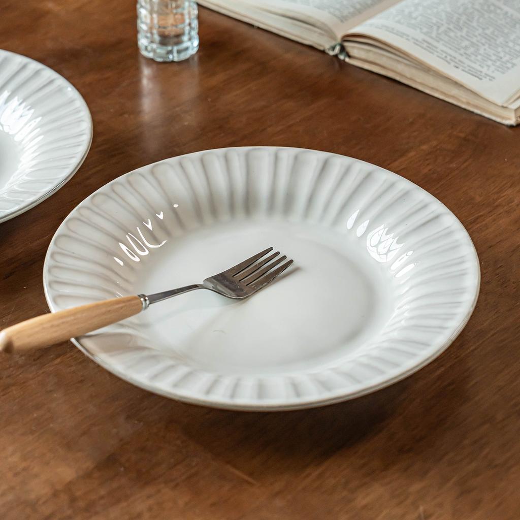 Premium Striped Plate Household Ceramic Plate New Year'S Eve Dinner Plate Restaurant Hotel Preparation Plate Commercial Plate