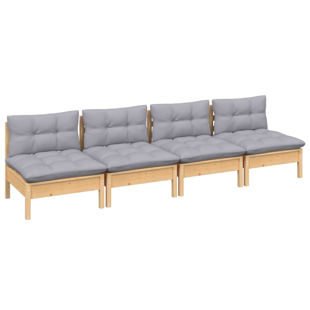 4 Seater Garden Sofa with Grey Cushions Solid Pine Wood