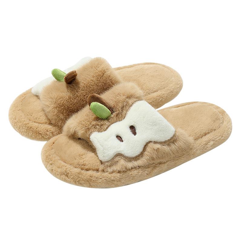 Cute Apple Slippers Autumn and Winter Home Household Student Dormitory Plush Warm Open-toed Fluffy Slippers
