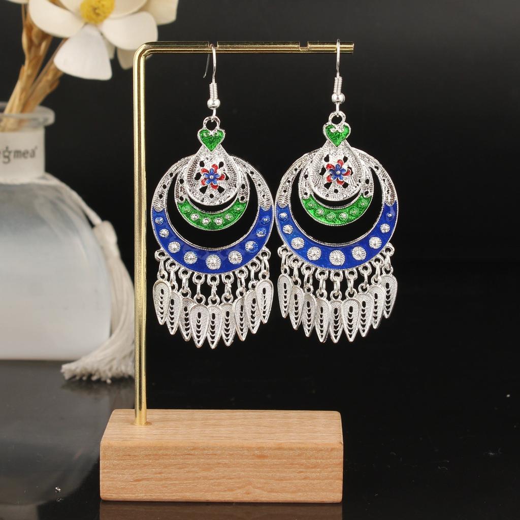 Turquoise Earrings Bohemian Drop Ear Earrings with Tassels, Geometric Alloy, Retro Style, Boastful Ear Accessories