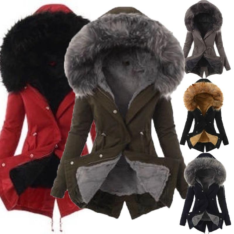 Luxuriously Warm Winter Womens Parka Outwear Military Hooded Coat With Fur Lining