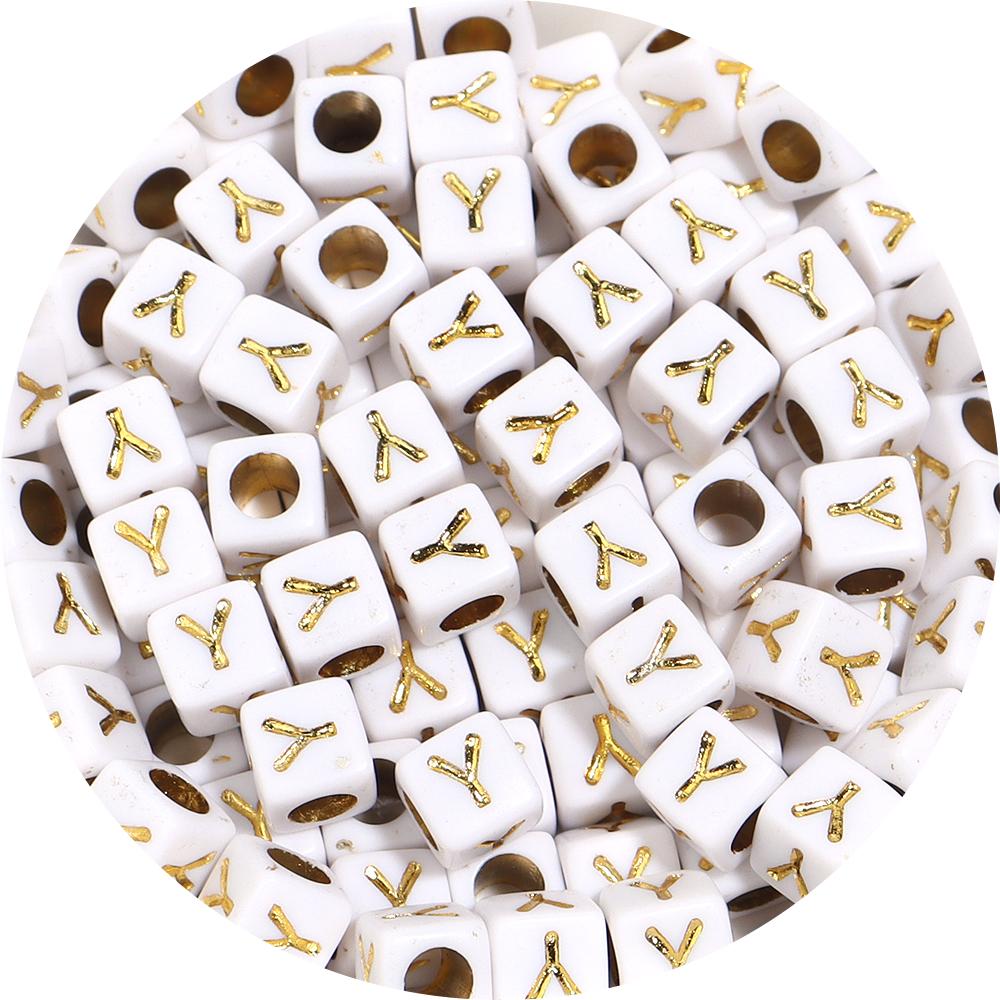 100pcs A-Z Acrylic Letter Square Beads Gold Color 6mm Large Hole Loose Bead for DIY Bracelet Necklace Jewelry Beaded Accessories
