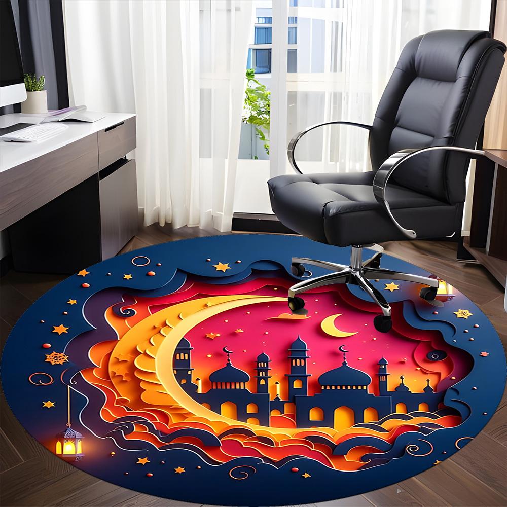 1 Stück Nachthimmel Dekor Stuhl Teppich für Büro, Runder Polyester Teppich, Innendekoration für Büro, Pflegeleichtes Gewebe, Waschbarer Rutschfester Bereichsteppich