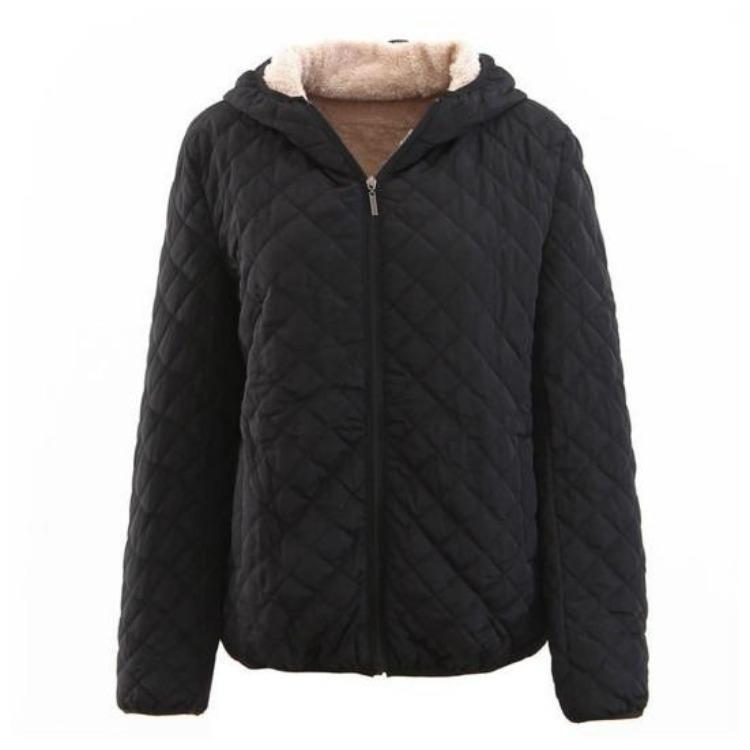 Women Hooded Jacket Cotton Quilted Coat Casual Loose Fit Long Sleeves Zipper Pocket Warm Solid Color Outwear for Ladies Autumn Winter