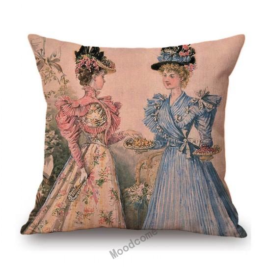 Elegant European Victorian Era Fashion Duchess Ladies Vintage Poster Royal Home Decorative Sofa Pillow Case Linen Cushion Cover