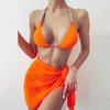 2 Pcs/Set Swimwear Set Rhinestone Halter Neck Lace Up Backless Bikini Set for