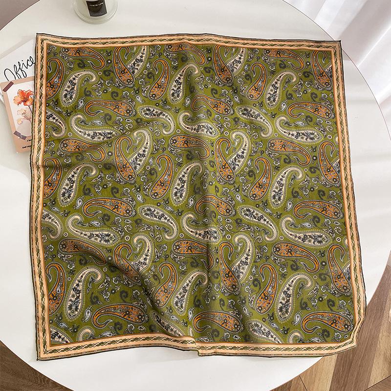 Cashew flower silk cotton silk scarf 2026 spring new fashion retro versatile silk pure cotton blend 70 square scarf explosion 67cm