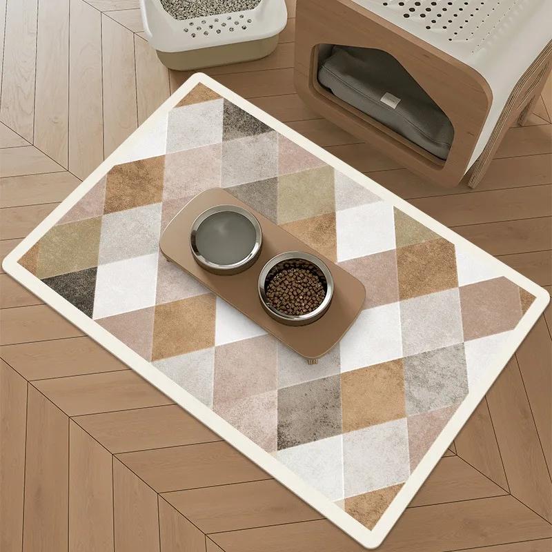 

Waterproof Pet Feeding Mat PVC Leather Cat Dog Urine-proof Floor Mats Black White Kitchen Rug Home Decoration 1pc 50x80cm
