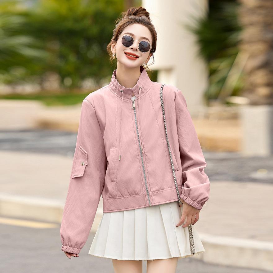 

Fashion small leather jacket women s locomotive clothing spring and autumn new leather jacket casual short top trendy M рожевий