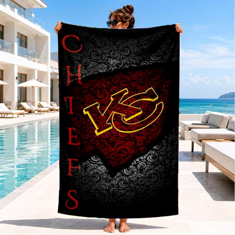 Kansas Chiefs Logo Beach Towel, Quick-drying, Easy to Care for, Suitable for Both Fitness and Beach Vacations,Sports Essential