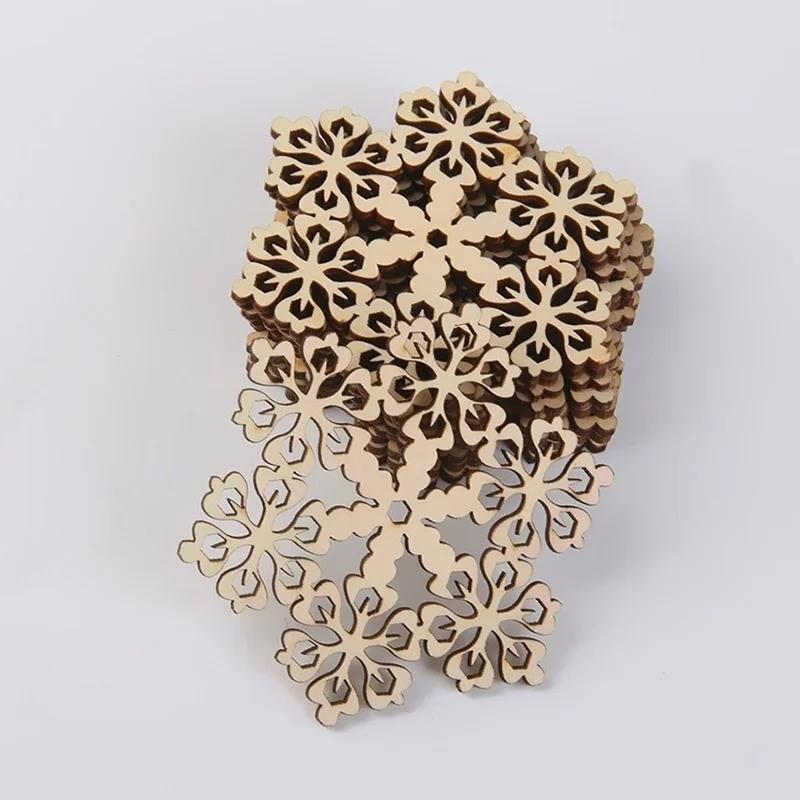 10pcs Wooden Embellishments with String Christmas Decoration Snowflake Pattern