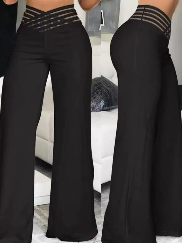 "2023 European & American Women's High Waist Hollow Belt Flared Trousers - Chic & Casual Wide Leg Design"