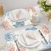 Bonhause Nautical Coastal Placemats Set of 4, 12x18 Inch Ocean Themed Starfish Coral Beach Kitchen Dining Table Mats Washable Place Mats for Indoor