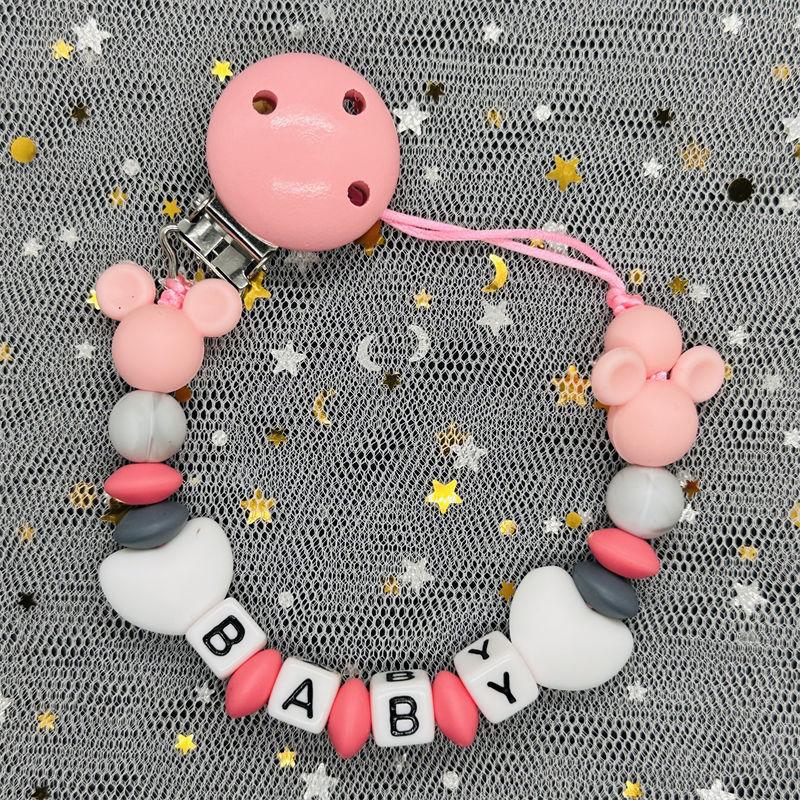 2024 Handmade Customized Name Beech Pacifier Clips Holder Chain Silicone Rainbow Pacifier Chain Baby Teether Teething Chain Gift