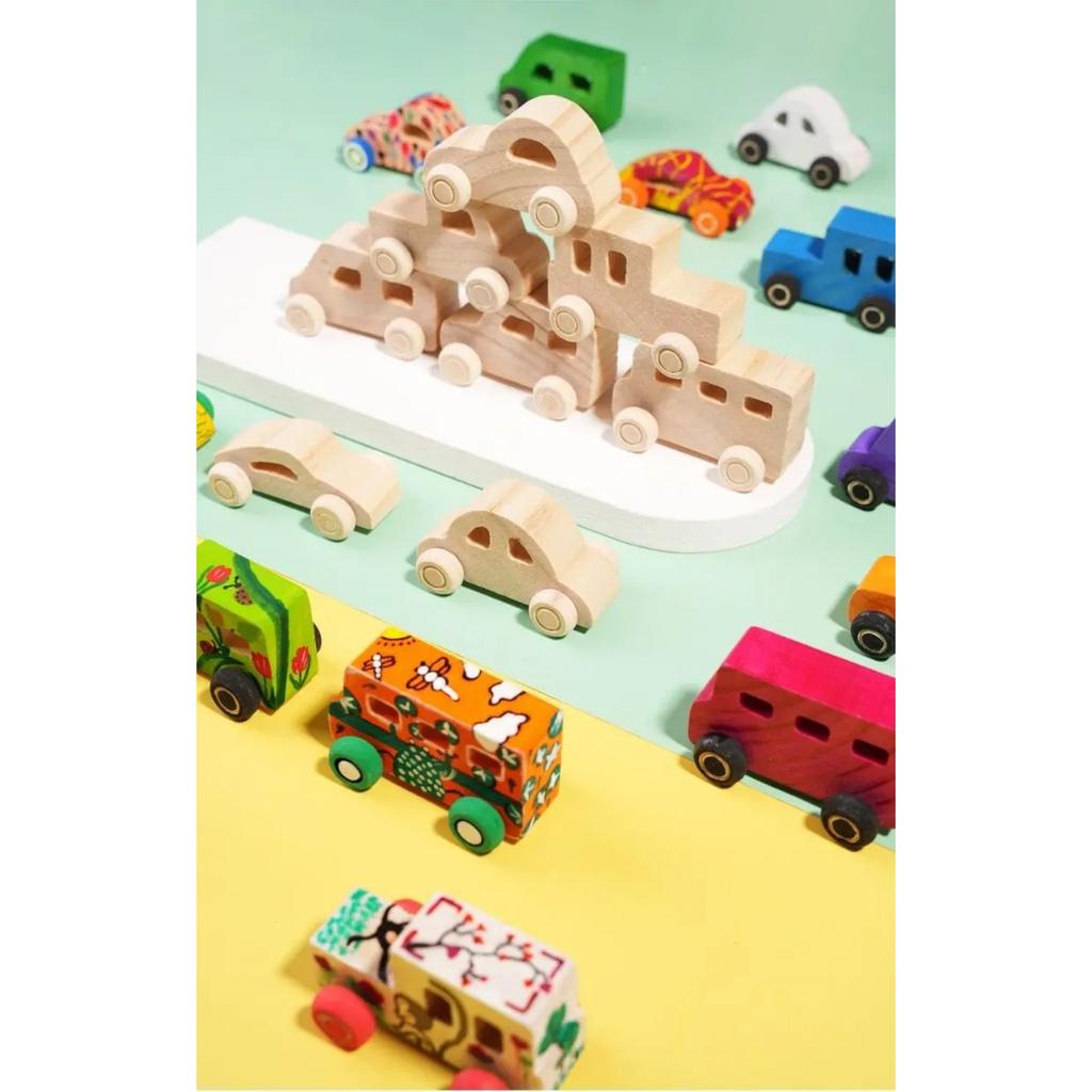 Montessori Holz DIY Auto Spielzeug für Kinder Unbemalte Autos Modell Malen Kritzelkunst Unfertige Bastelarbeiten Vorschul-Lernspielzeug