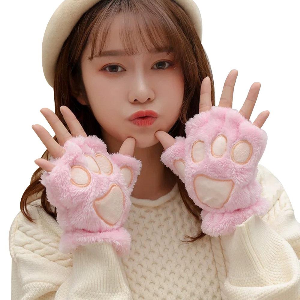 Bear Paw Furry Mittens Warm Cat Paw Gloves Fashion Women Winter Gloves  Outdoor