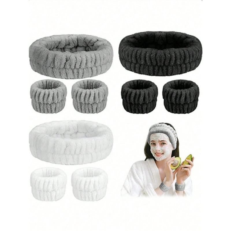 1 Set Skin Care Headband And Wristbands, Puffy Spa Makeup Headband For Face Washing, Soft Headbands For Women,Cute Hair Ties