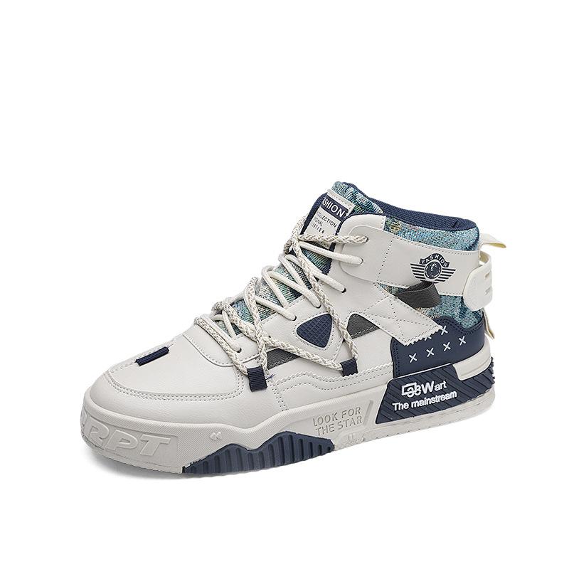 

Four seasons leather new casual single shoes high-top lace-up men s thick baseplate shoes student color matching trend white shoes men 39