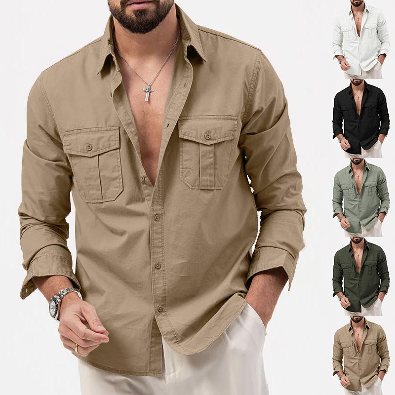 2024 New European & American Men's Multi-Pocket Casual Long-Sleeved Shirts