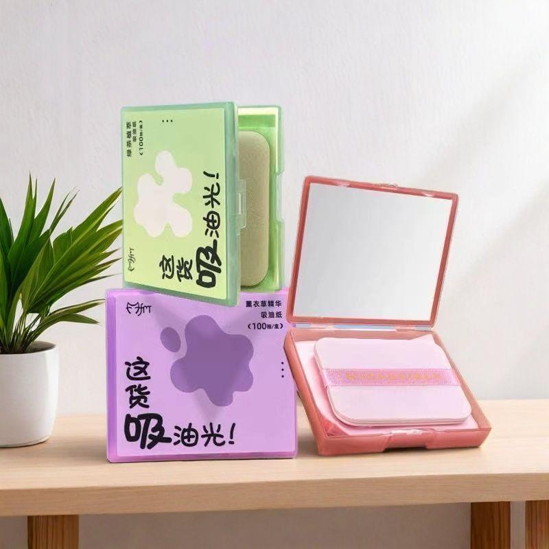 100 Sheets Oil-Absorbing Paper With Mirror Case &Puff Portable Oil-Holding Bamboo Charcoal Tea Paper For Oily Skin Makeup