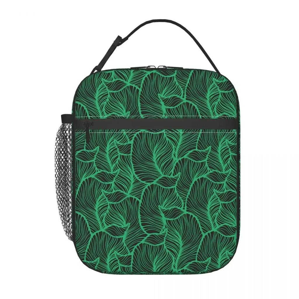Tropical Lunch Bag For Women Green Leaves Lunch Box Fashion Outdoor Picnic Cooler Bag Portable Waterproof Thermal Tote Handbags