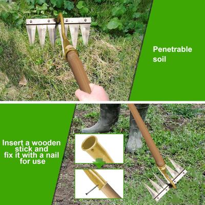 Gartenrechen mit abnehmbarem Design, ergonomischer Griff, effizientes Unkrautentfernungswerkzeug mit scharfen Spitzen, Gartenwerkzeug