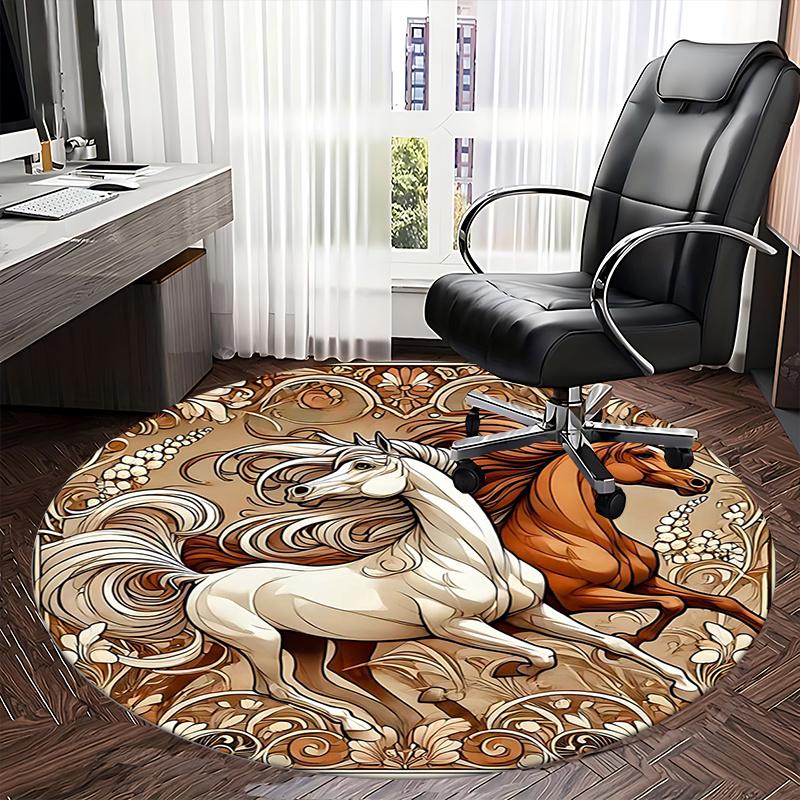 Horse Decor,Art Nouveau Pattern Chair mat Round Rug Office carpet, Non slip, Suitable for Living Rooms, Bedrooms decor.1205235a