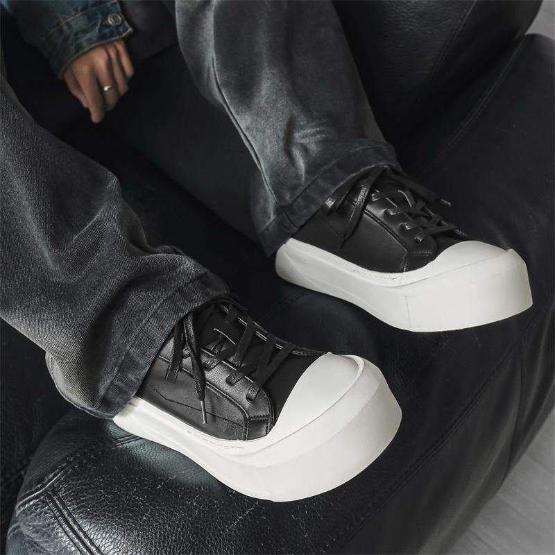 High Quality Men Thick Bottom Casual Leather Board Shoes Outdoor Thick Bottom Driving Vulcanized Shoes Comfy Oxford Walking Shoe