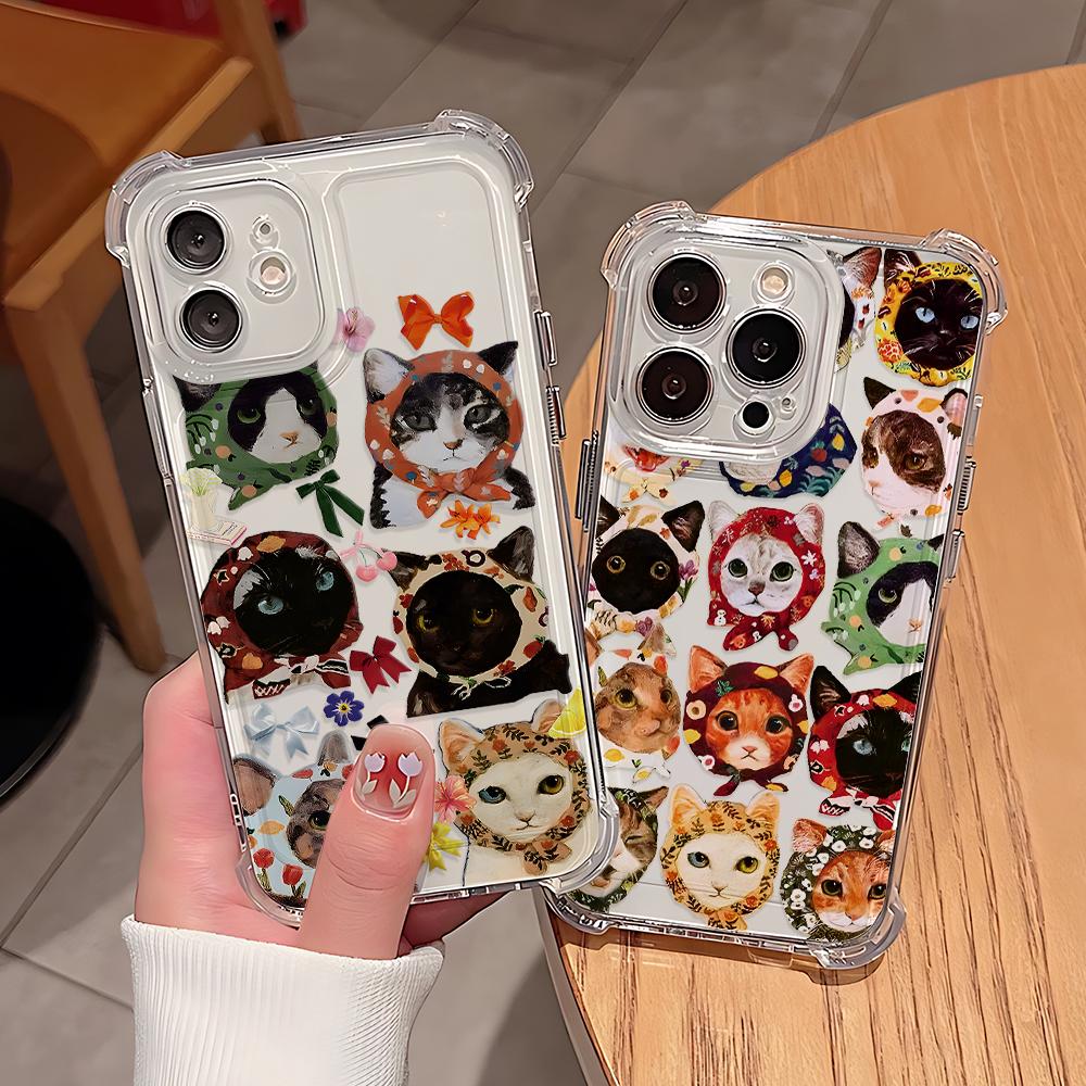 Colorful Cat Design Phone Case For Samsung Galaxy S25 S24 S23 S22 S21 S20 Note20 Edge FE Ultra Plus 4G 5G Anti Fall Clear Cover