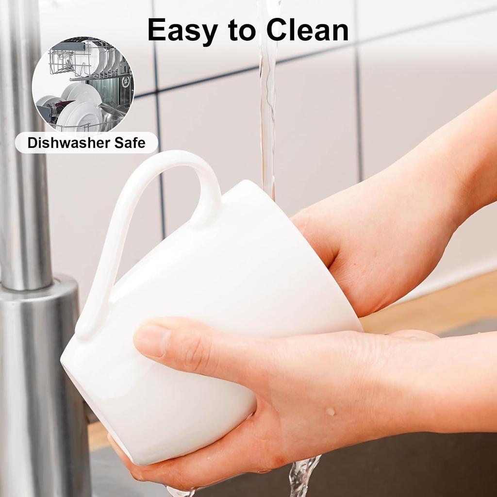 2pcs Bone China Coffee Mug 370ml Ceramic Tea Cup White Coffee Mugs for Latte, Tea, Cappuccino, Cocoa-Microwavable