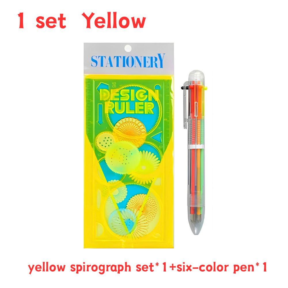 

1 Set Spirograph Drawing Ruler Set & 6 Color Ballpoint Pen, Pink Art Painting Geometric Stencil Tool For Handmade Crafts YMY