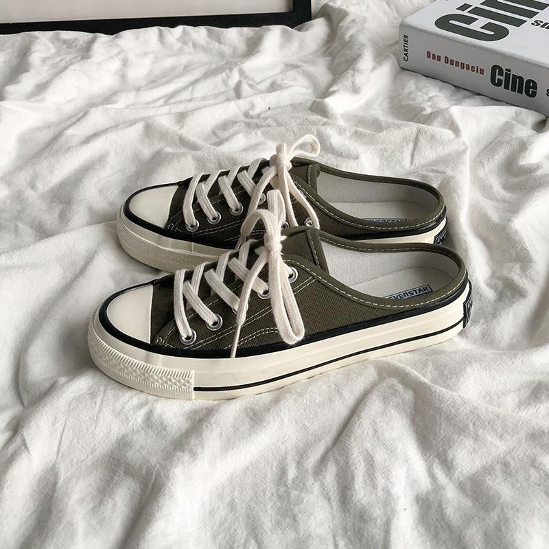 Half-drag canvas shoes female student white shoes versatile 203
