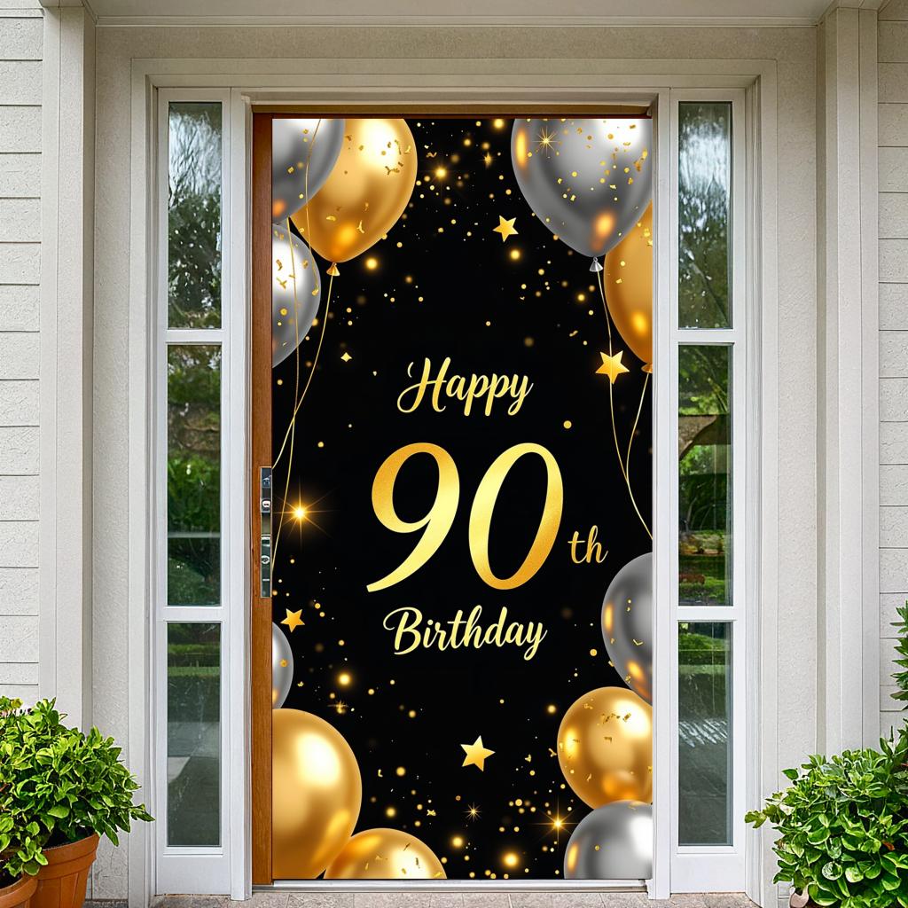 90. Geburtstag Banner Goldener Ballon Happy Birthday Party Dekoration Kulisse Jubiläumsfeier Fotografie Hintergrund Requisite