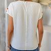 Ladies Summer Ruffles Short Sleeve O Neck Color Block Jacquard Pullover T Shirt Top