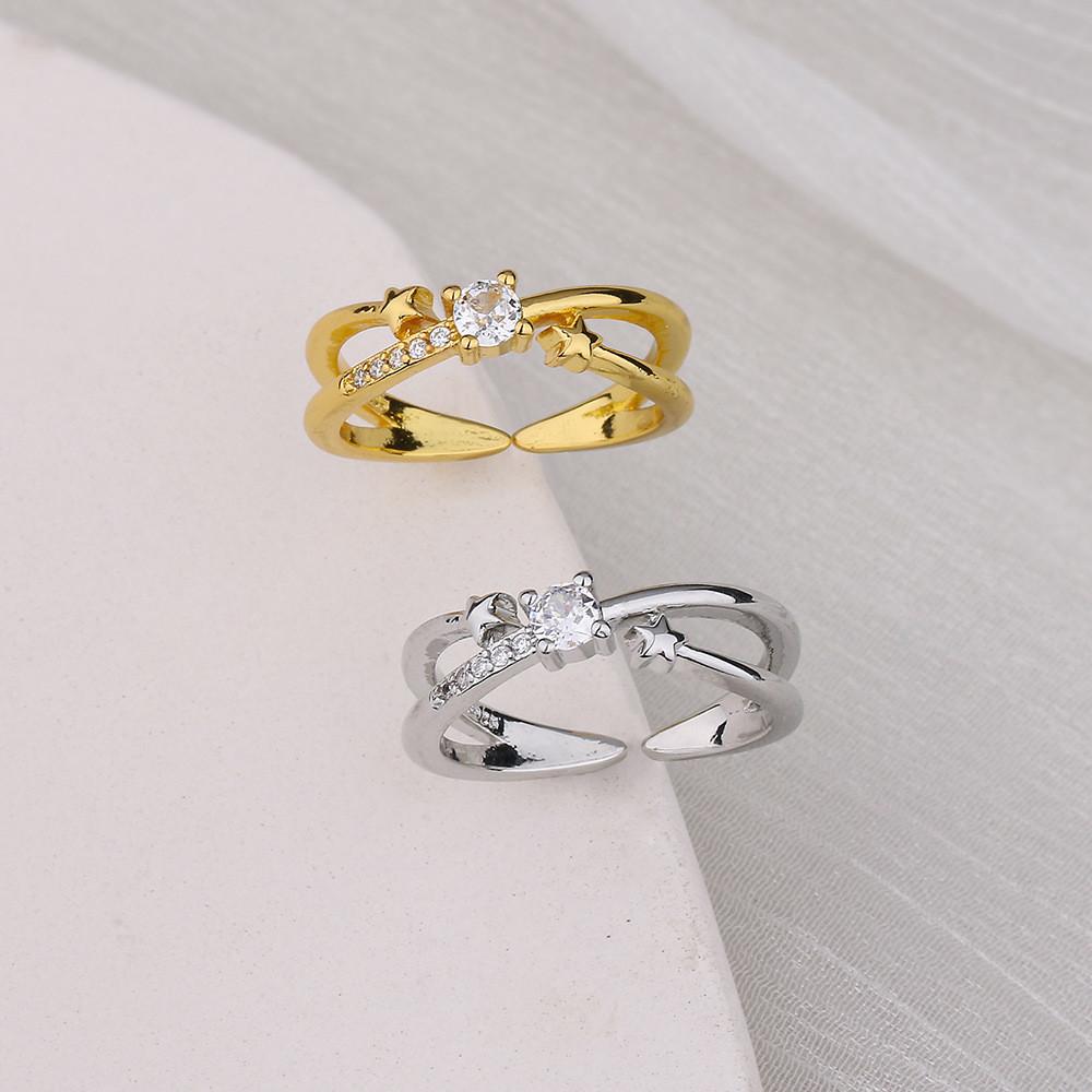 Exquisite Stylish And Copper Geometric Ring With Zircon Crystals Adjustable Opening Style Korean