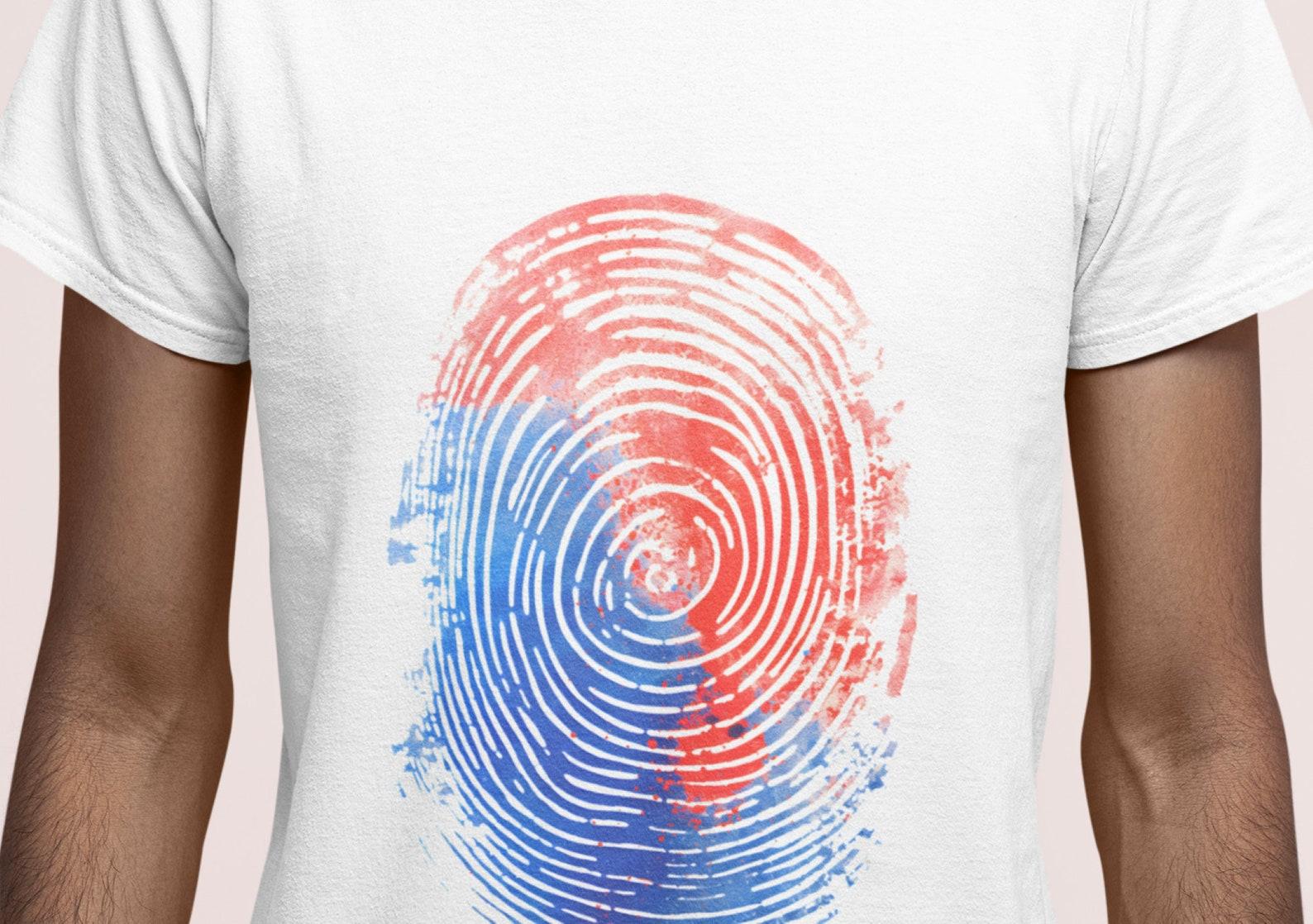 Blue & Red Fingerprint T-Shirt: Unique Identity Design XL
