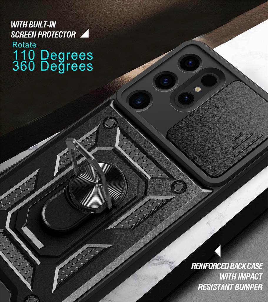 Armor Schokbestendige Hoes Voor Samsung Galaxy S24 UITRA Auto Magnetische Houder Ring Stand Camera Beschermer Galaxy S24 UItra Cover