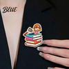 Oxidation-resistant Pin Metal Base Brooch Pin Enamel Girl Reading Book