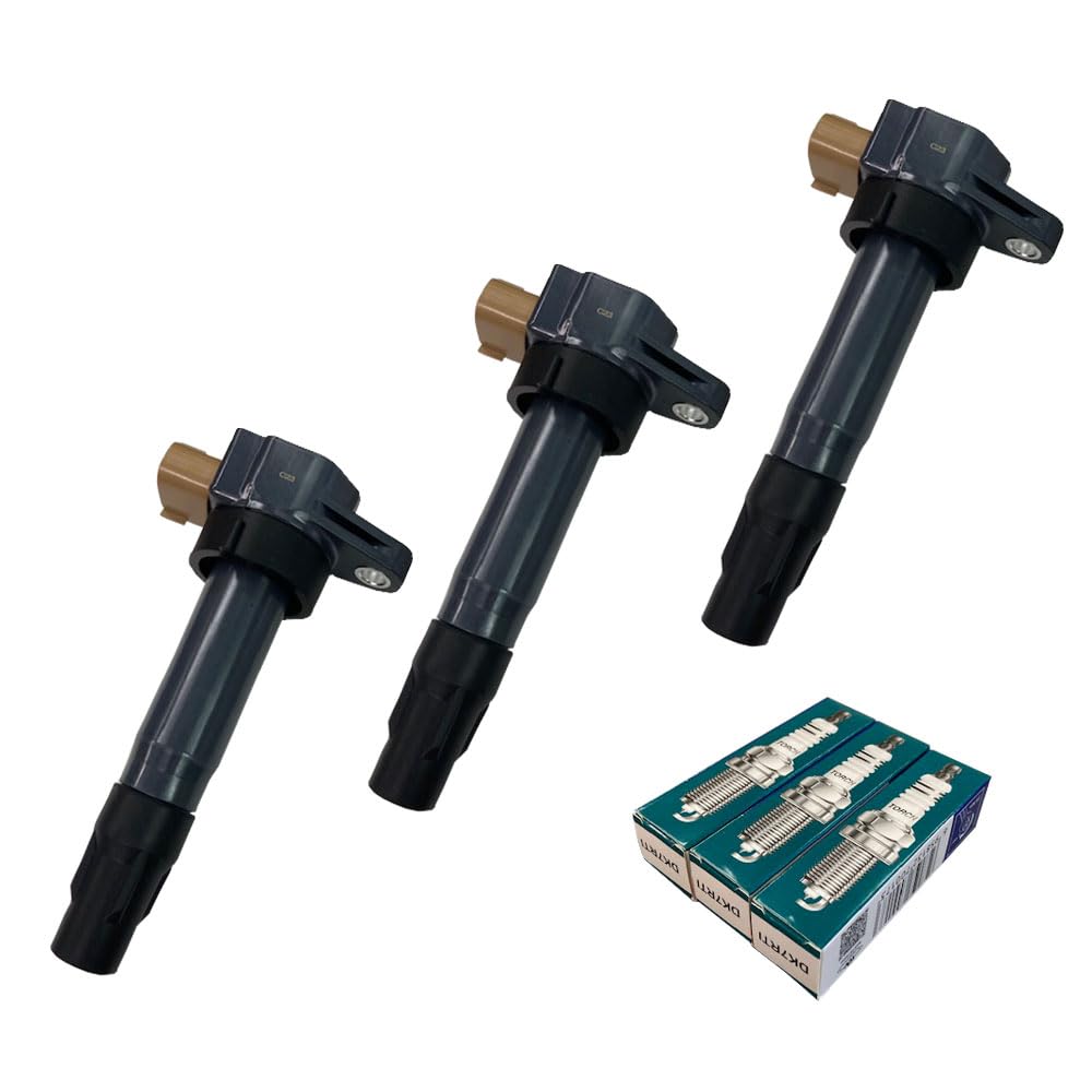 M’s Parts IC2P Ignition Coil and DK7RTI Torch Iridium Spark Plug, Set of 3 Each, Refer To Compatible Car Models