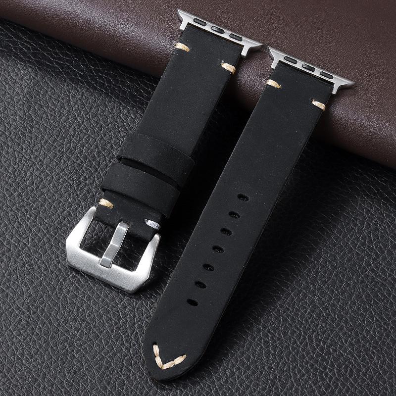 Retro Första lager Ko Läderrem för Apple Apple Watch8 Tryckt Klockarmband 49mm Herrarmband