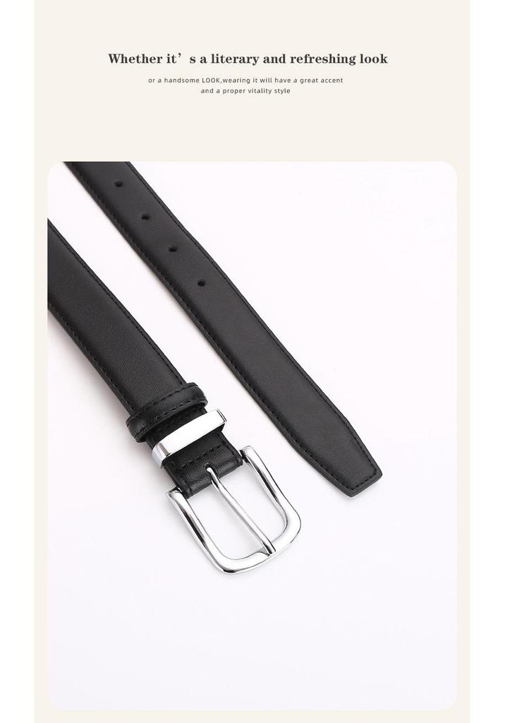 Women's Genuine Cowhide Leather Belt with Square Silver Buckle - Minimalist and Versatile Fashion Accessory