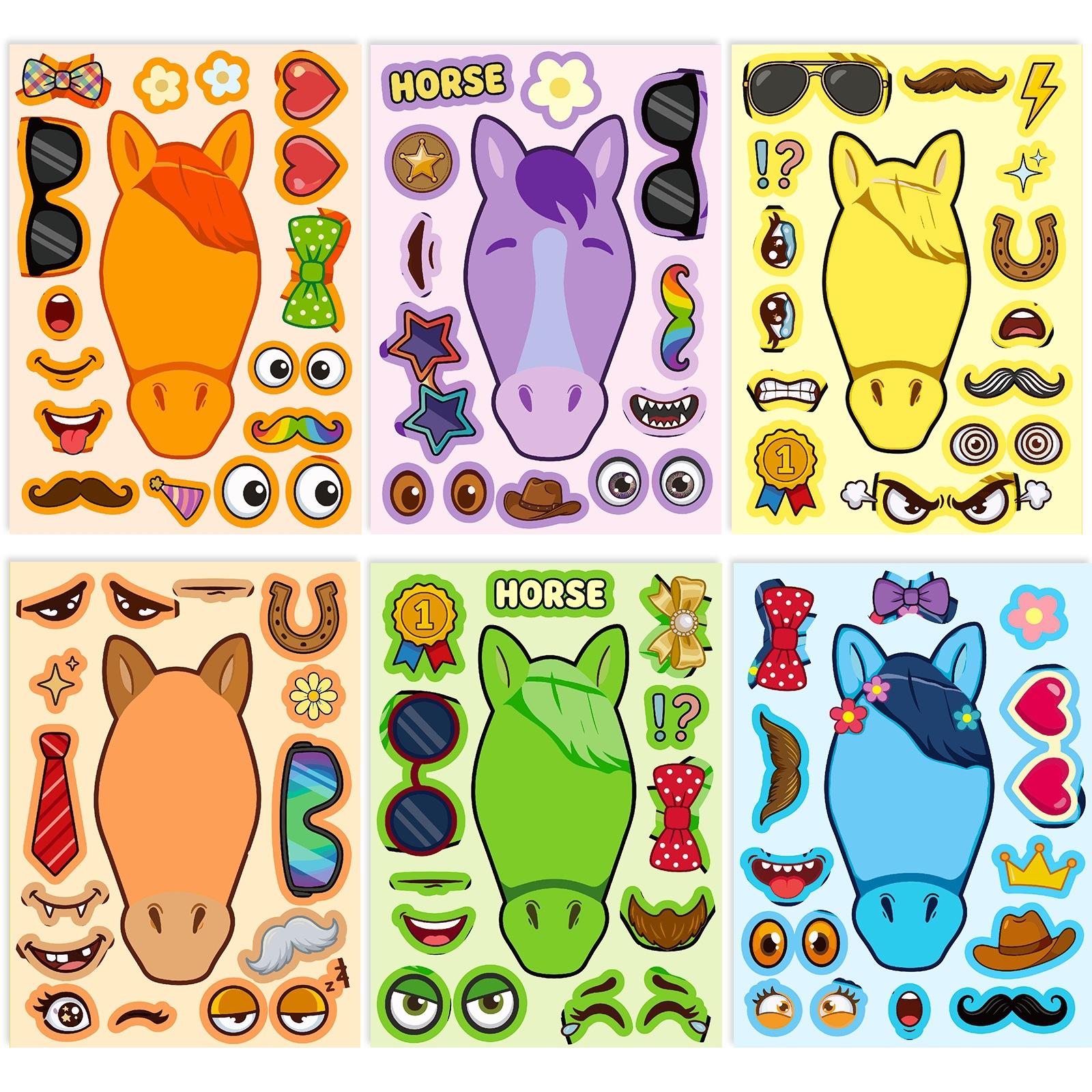 

6 Sheets/Pack Make A Face For Face Stickers Diy Horse Facial Stickers Children S Early Education Handmade Puzzle Stickers